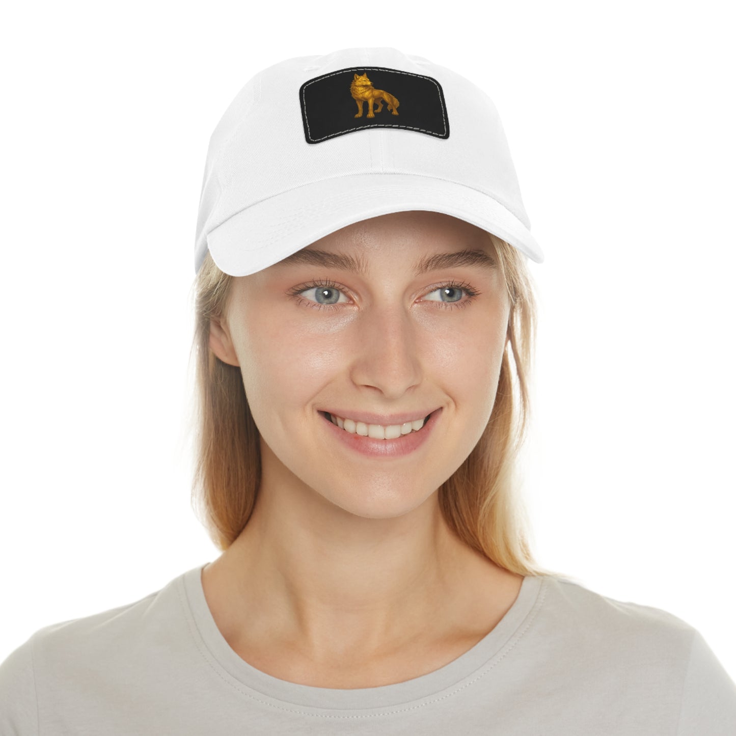 Stylish "Golden Wolf" Dad Hat with Leather Patch - Perfect Gift for Dog Lovers, Casual Wear, Outdoor Adventures, Birthdays, Father's Day