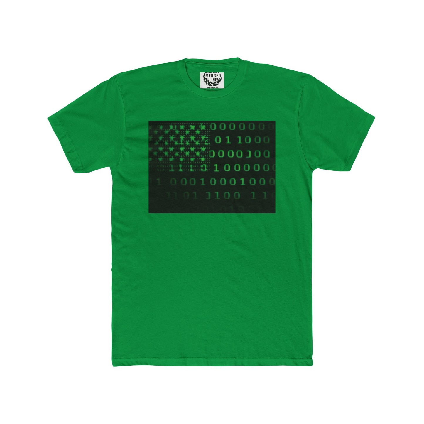 Binary Flag Unisex Cotton Crew Tee, Tech Lover Gift, Cybersecurity Shirt, Patriotic Apparel, Made for Programmers