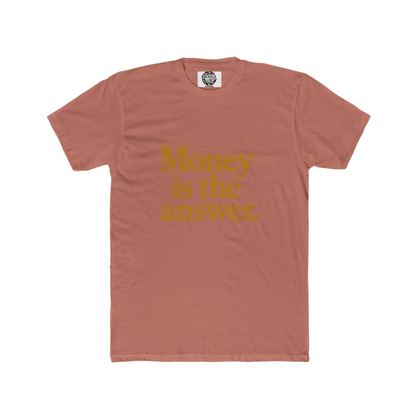 Unisex Money is the answer (gold text) Quote Crew Tee, Statement Shirt, Gift for Him or Her, Casual Wear, Motivational T-Shirt, Everyday Outfit