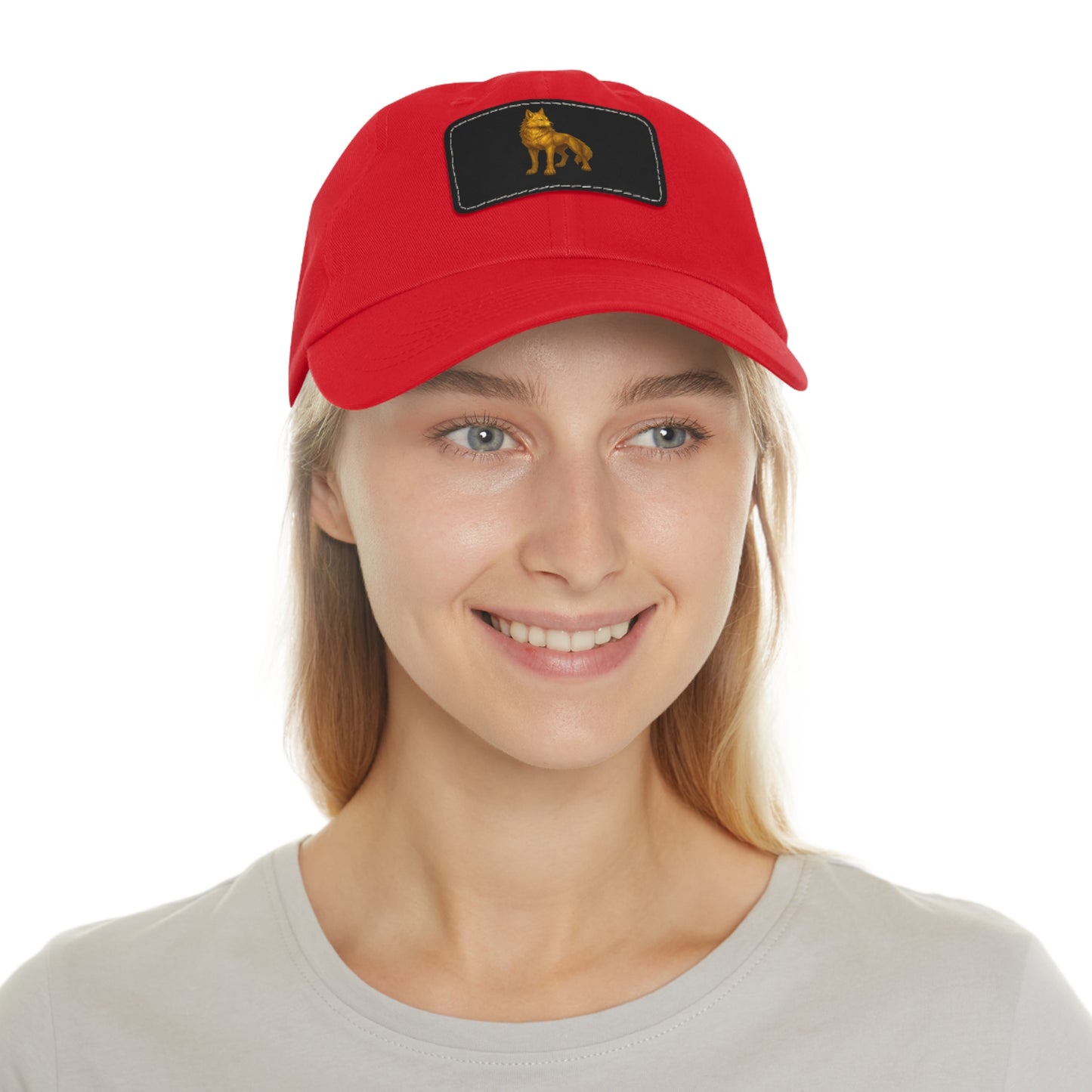 Stylish "Golden Wolf" Dad Hat with Leather Patch - Perfect Gift for Dog Lovers, Casual Wear, Outdoor Adventures, Birthdays, Father's Day