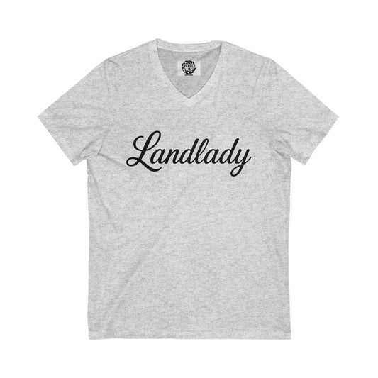 Landlady V-Neck Tee, Casual Wear, Gift for Homeowners, Women's Fashion, Birthday Gift, Relaxed Fit Top