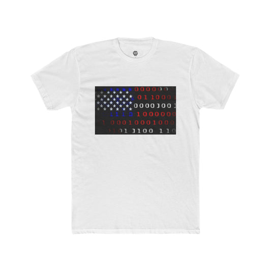Digital Code American Flag Unisex Cotton Tee, Digital America Tee, Perfect for Tech Lovers, Independence Day, Casual Wear, Geek Gift, Patriotic Apparel