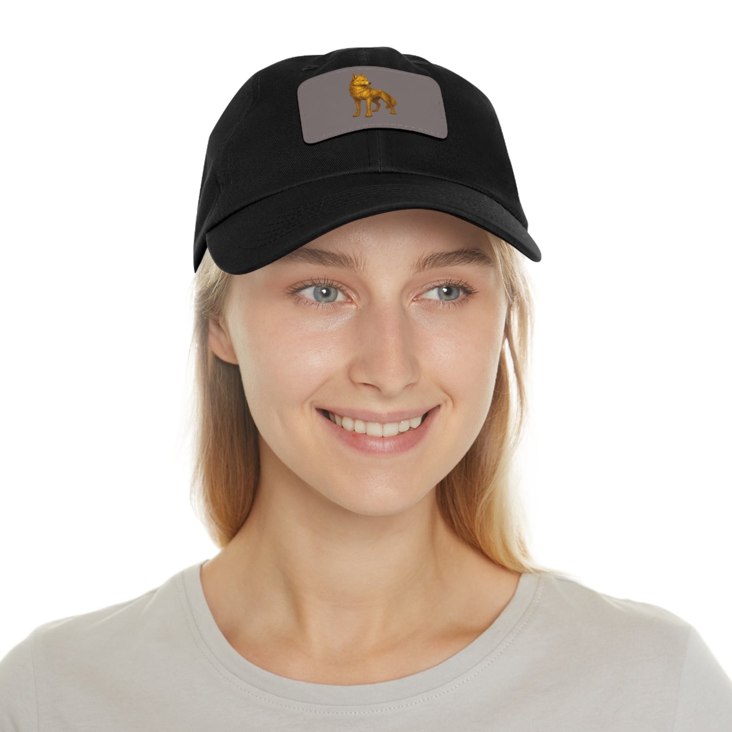 Stylish "Golden Wolf" Dad Hat with Leather Patch - Perfect Gift for Dog Lovers, Casual Wear, Outdoor Adventures, Birthdays, Father's Day