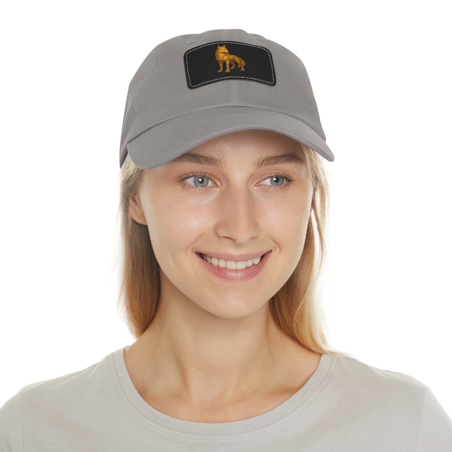 Stylish "Golden Wolf" Dad Hat with Leather Patch - Perfect Gift for Dog Lovers, Casual Wear, Outdoor Adventures, Birthdays, Father's Day