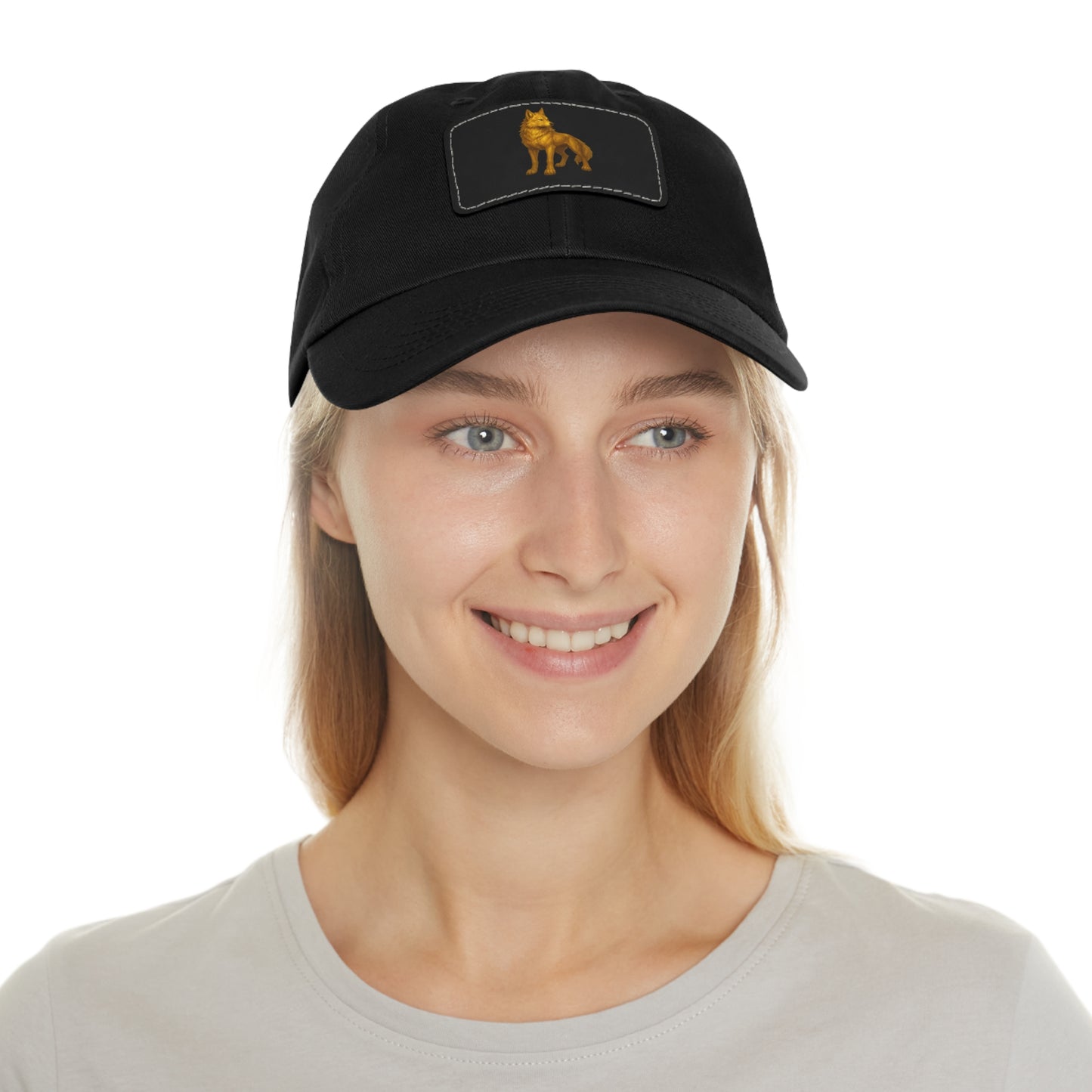 Stylish "Golden Wolf" Dad Hat with Leather Patch - Perfect Gift for Dog Lovers, Casual Wear, Outdoor Adventures, Birthdays, Father's Day