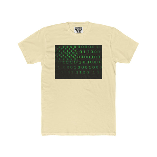 Binary Flag Unisex Cotton Crew Tee, Tech Lover Gift, Cybersecurity Shirt, Patriotic Apparel, Made for Programmers