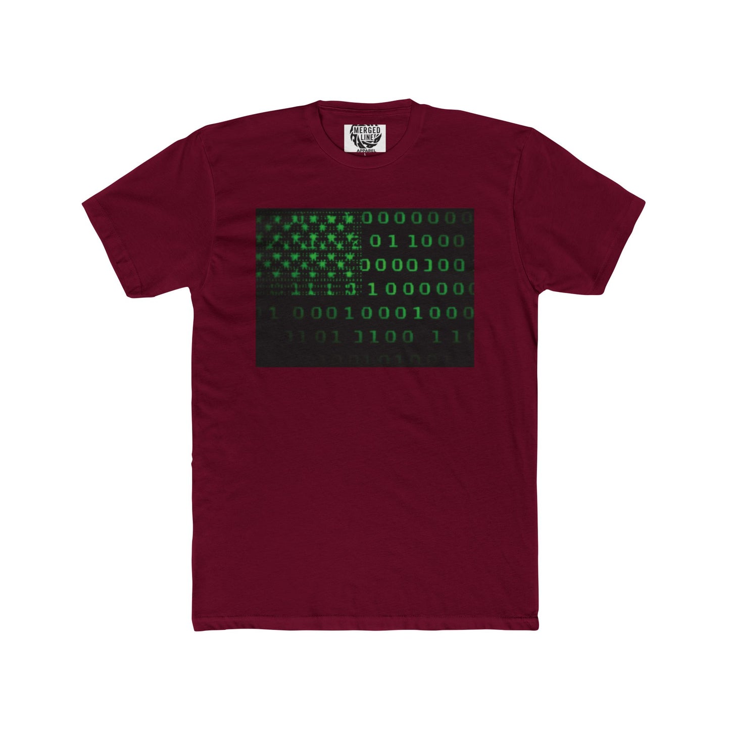 Binary Flag Unisex Cotton Crew Tee, Tech Lover Gift, Cybersecurity Shirt, Patriotic Apparel, Made for Programmers