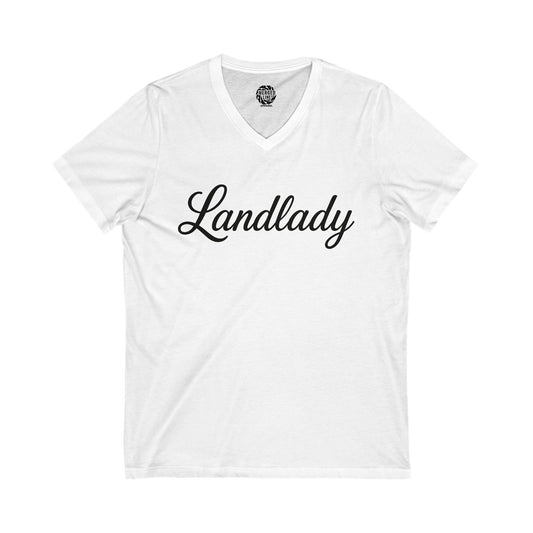 Landlady V-Neck Tee, Casual Wear, Gift for Homeowners, Women's Fashion, Birthday Gift, Relaxed Fit Top