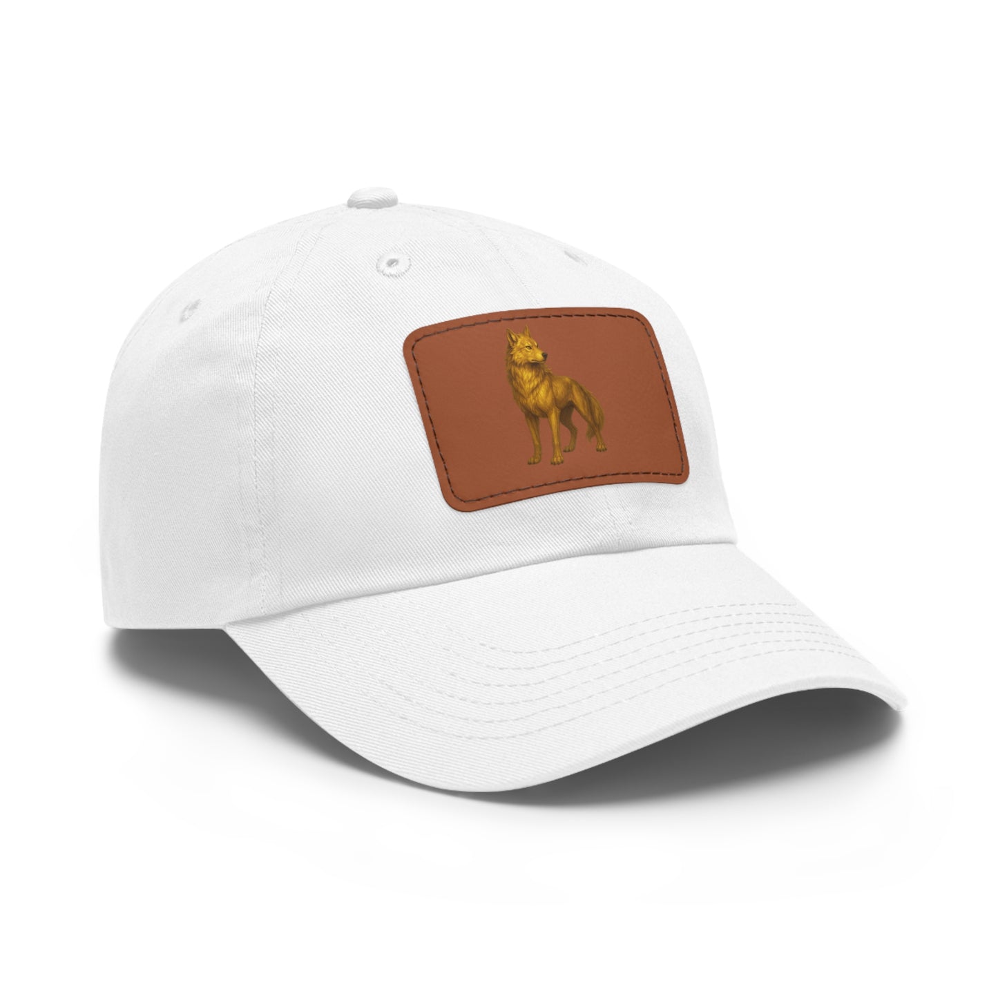 Stylish "Golden Wolf" Dad Hat with Leather Patch - Perfect Gift for Dog Lovers, Casual Wear, Outdoor Adventures, Birthdays, Father's Day
