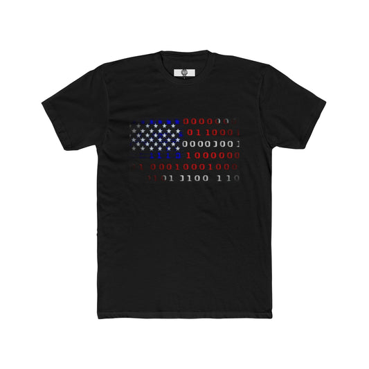 Digital Code American Flag Unisex Cotton Tee, Digital America Tee, Perfect for Tech Lovers, Independence Day, Casual Wear, Geek Gift, Patriotic Apparel