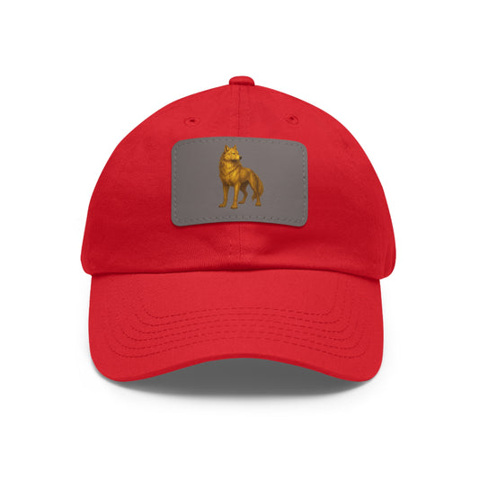 Stylish "Golden Wolf" Dad Hat with Leather Patch - Perfect Gift for Dog Lovers, Casual Wear, Outdoor Adventures, Birthdays, Father's Day